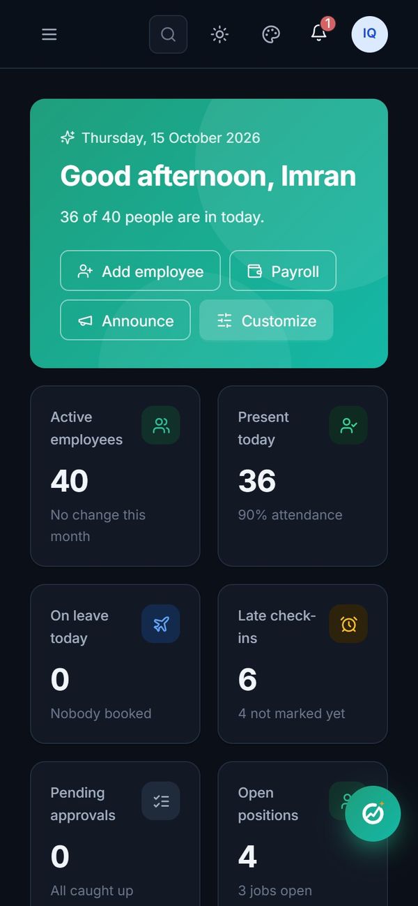 Admin dashboard on a phone