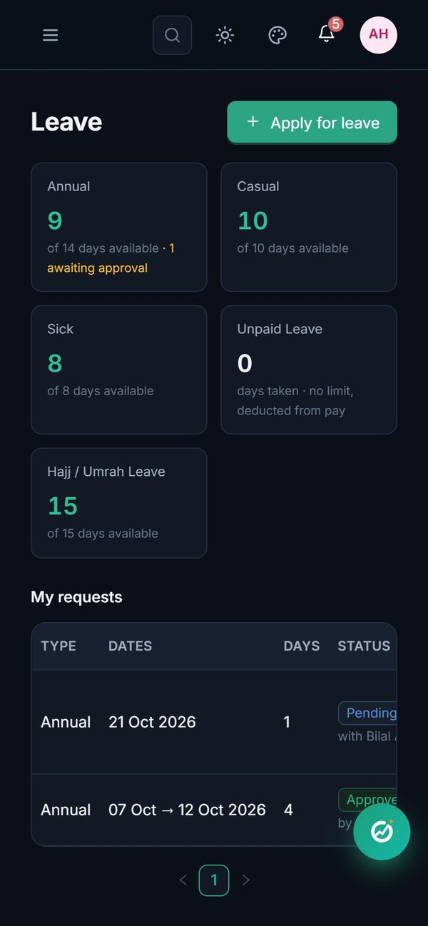 Leave balances on a phone