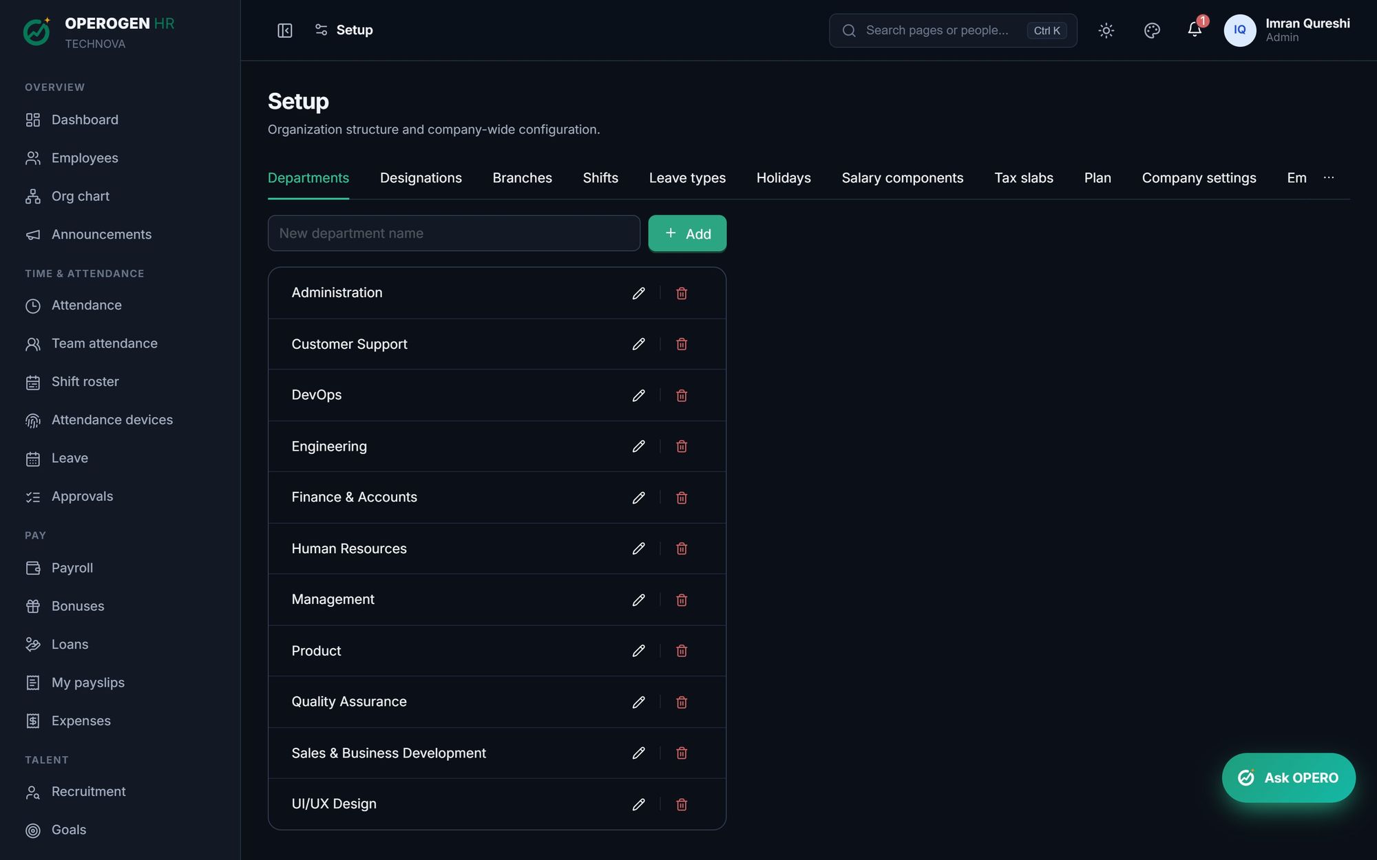 Shifts & roster in OPEROGEN HR